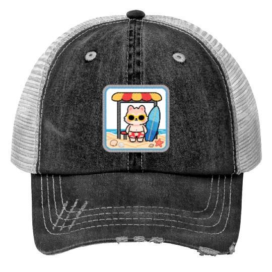 Beach Bear Cartoon Patch Trucker Hats