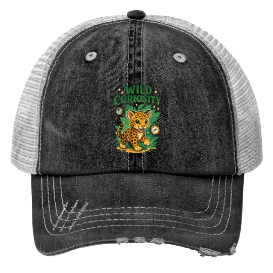Wild Curiosity: Playful Jungle Leopard Trucker Hats