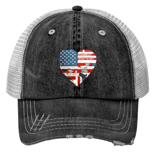 Democracy Defend It Or Lose It USA flag vintage  Trucker Hats