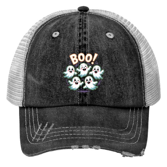 Playful Halloween Ghosts Illustration Trucker Hats