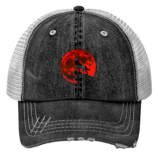 Howling wolf full blood moon space galaxy gift dog Trucker Hats
