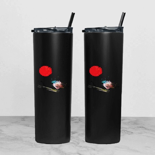 Murakami Birds Red Moon Japenese Tumbler With Lid And Straw