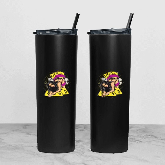 Sexy-girl-cards-aces-poker-game-cartoon Tumbler With Lid And Straw