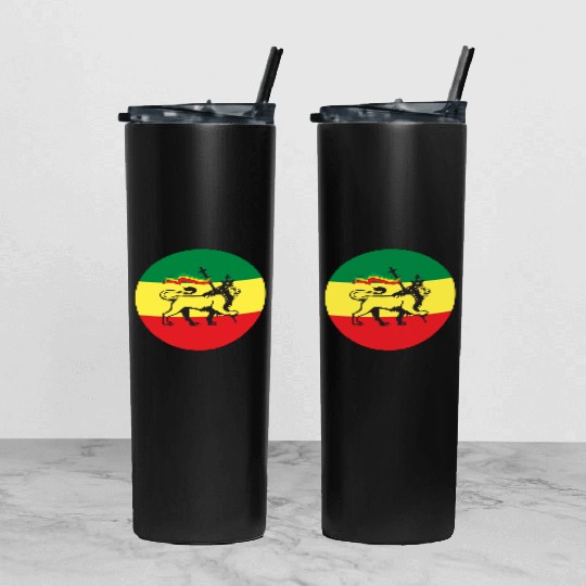 Lion of Judah - Flag of Ethiopia Rastafari Reggae Tumbler With Lid And Straw