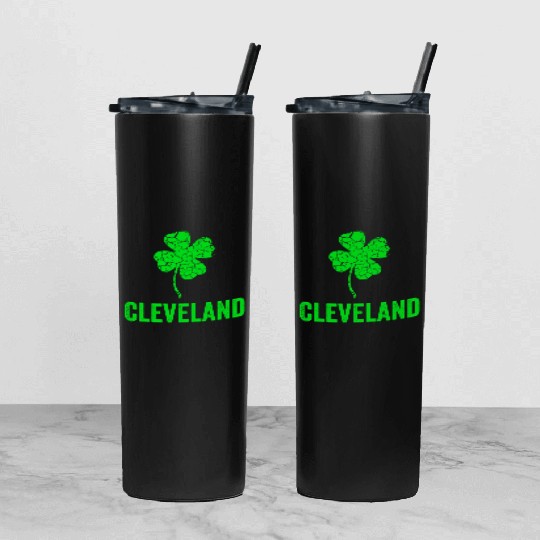 Cleveland Irish, St Patricks Day, Four Leaf Clover Tumbler With Lid And Straw