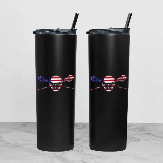 American Flag Lacrosse - Lacrosse Mask Gift Tumbler With Lid And Straw