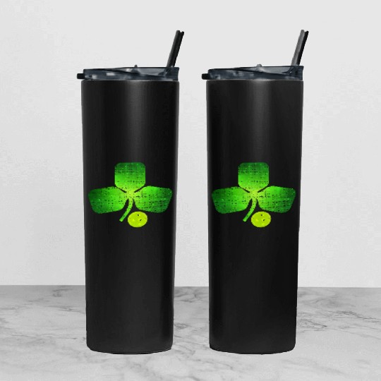 Pickleball St Patricks Day Shamrock Irish Tumbler With Lid And Straw