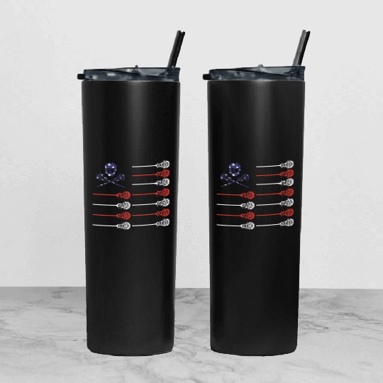 Lacrosse Tumbler With Lid And Straw American Flag Lax Helmet And Sticks