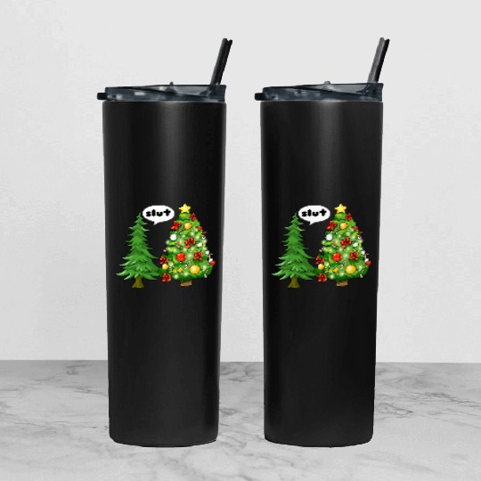 Funny Christmas Tree Slut Tumbler With Lid And Straw