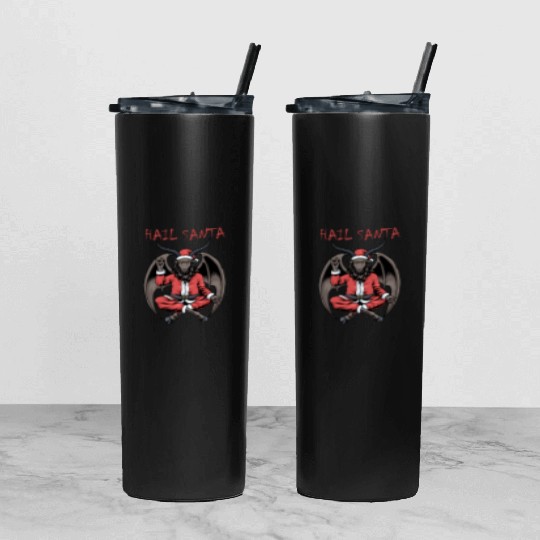 Christmas Hail Santa Satanism Goat Baphomet Satan Tumbler With Lid And Straw