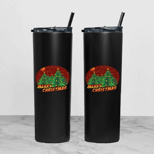 Christmas Xmas Tree Winter Snow Merry Christmas Tumbler With Lid And Straw