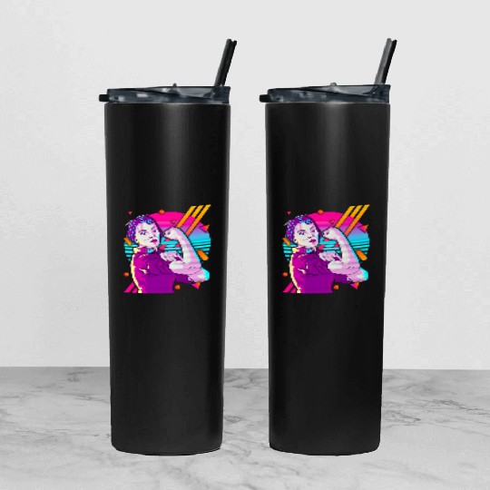 Rosie The Riveter Vaporwave Tumbler With Lid And Straw