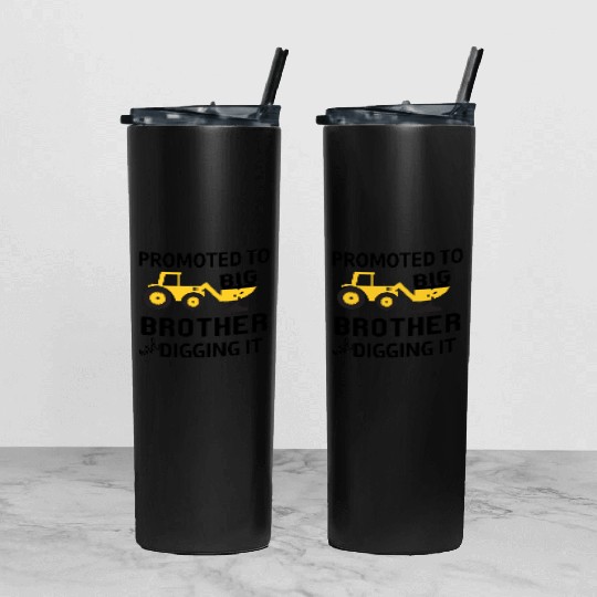 Promoted To Big Brother And Digging It - Boy Gift Tumbler With Lid And Straw