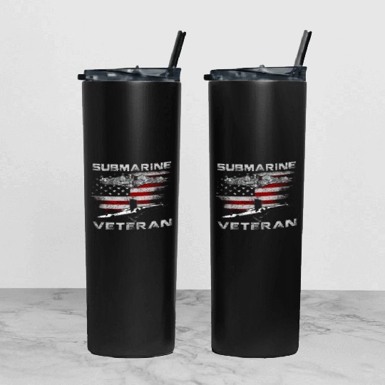 Vintage US Navy Submarine Service Veteran Tumbler With Lid And Straw