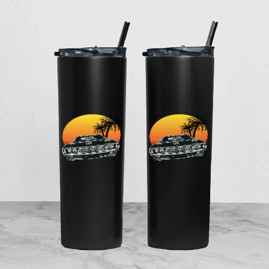 Muscle Car Sunset Tumbler With Lid And Straw