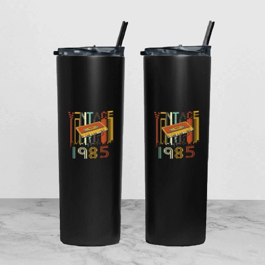 Vintage 1985 Retro Tumbler With Lid And Straw