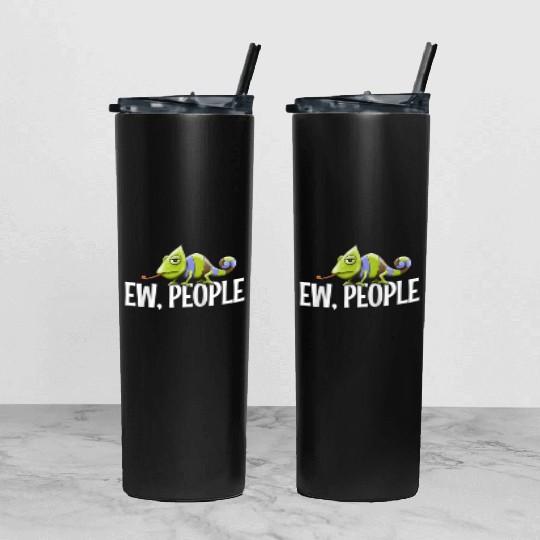 Grumpy Chameleon Lovers Sarcastic Joke Ew People Tumbler With Lid And Straw