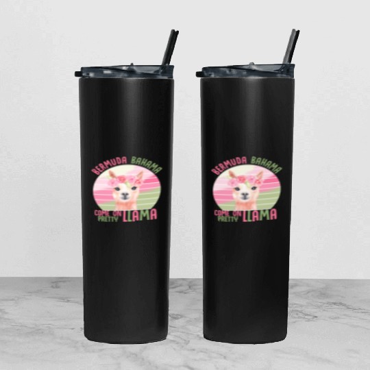 Funny Pretty Llama Pink Green Floral Slogan Tumbler With Lid And Straw