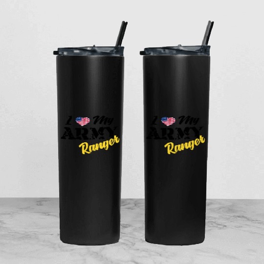 Proud US Army Ranger American Military Family Flag Tumbler With Lid And Straw