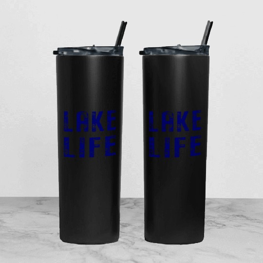 Vintage Distressed Lake Life Tumbler With Lid And Straw