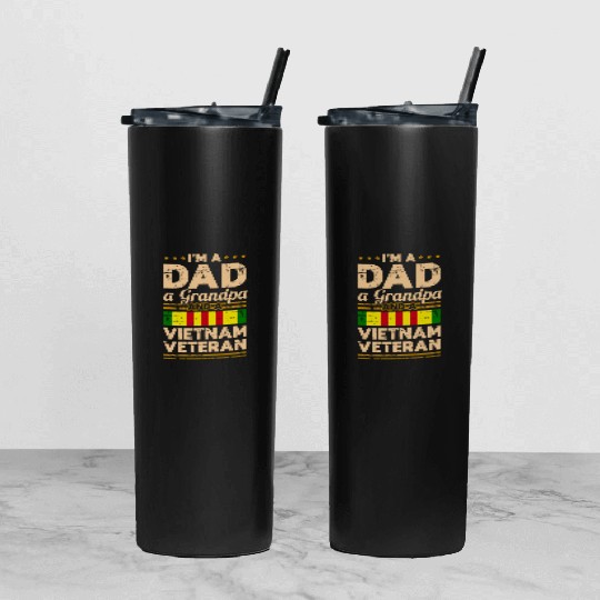 Dad Grandpa Vietnam Veteran Vintage Tumbler With Lid And Straw