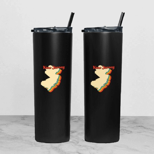 New Jersey Map Outline Vintage Retro Nj Home State Tumbler With Lid And Straw