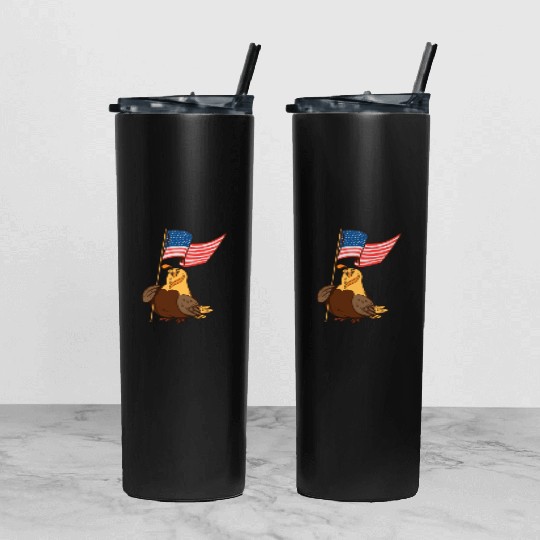 US Quail patriot with banner cute cartoon quail Tumbler With Lid And Straw