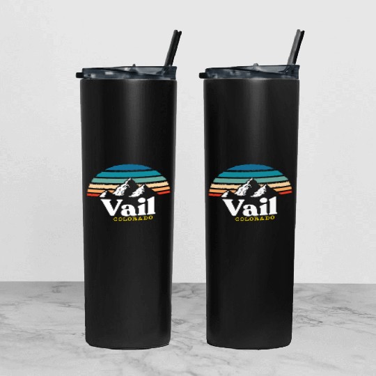 Vail Colorado Usa Ski Resort 1980S Retro Gift Tumbler With Lid And Straw