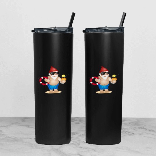 Garden gnome with swimming trunks and lifebuoy Tumbler With Lid And Straw