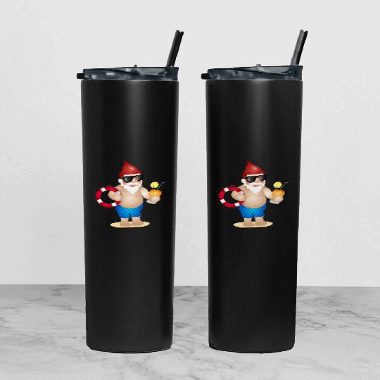 Garden gnome with swimming trunks and lifebuoy Tumbler With Lid And Straw