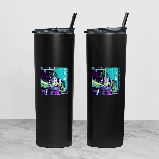Aesthetic Vaporwave Japan Style 80s 90s Tokyo Asia Tumbler With Lid And Straw