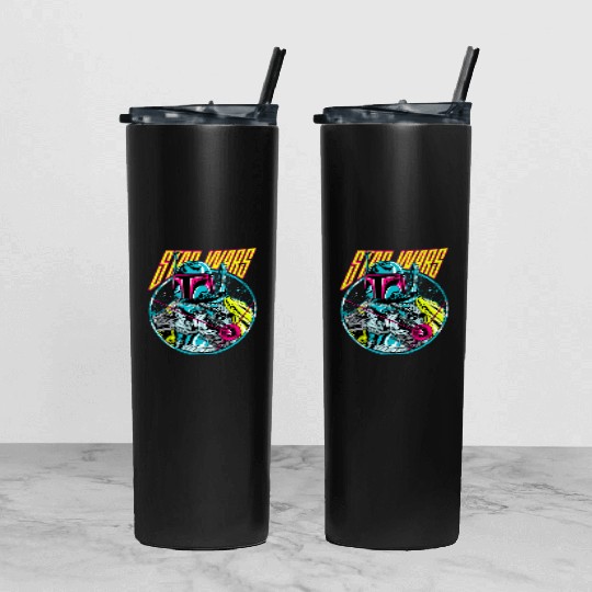 Star Wars Boba Fett Neon Blaster Vintage Graphic Tumbler With Lid And Straw