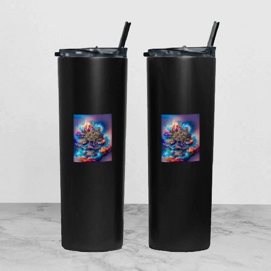 Aqua Enamelled Gooey Kaleidoscopic Nug Flower Weed Tumbler With Lid And Straw