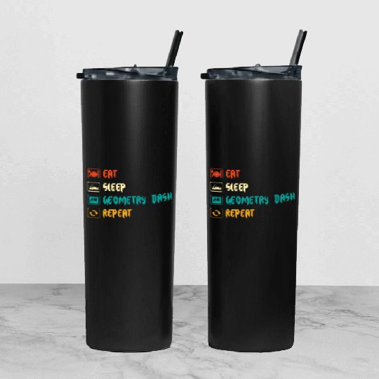 Eat sleep geometry dash repeat retro Jumper Repeat Tumbler With Lid And Straw