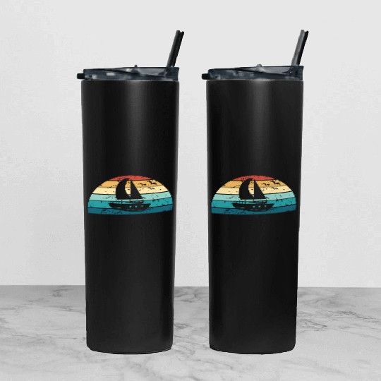 Retro Boating Sunset Vintage boat Sunrise Tumbler With Lid And Straw