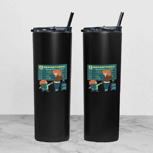 Airport Departures Flight Mom and Son traveling Ai Tumbler With Lid And Straw