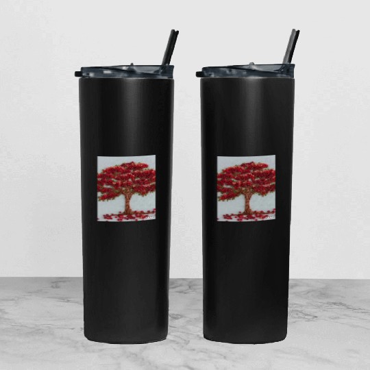 Tree by Embroidery art Tumbler With Lid And Straw