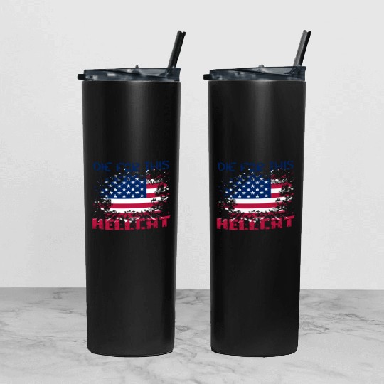 Die For This Hellcat- Vintage US Flag Tumbler With Lid And Straw
