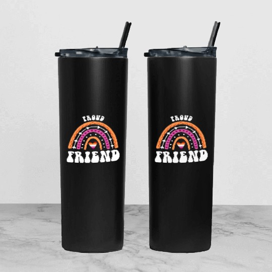 Proud Friend Lesbian Pride Rainbow Tumbler With Lid And Straw