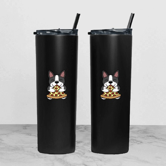 Boston Terrier Pizza Lover Tumbler With Lid And Straw