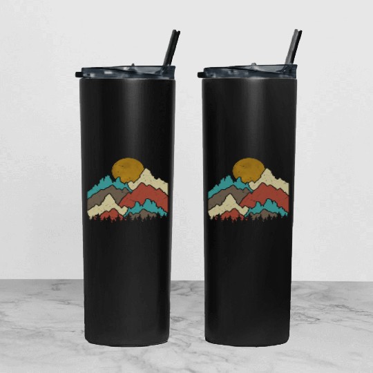 Mountains Landscape Outdoor Mountaineering Tumbler With Lid And Straw