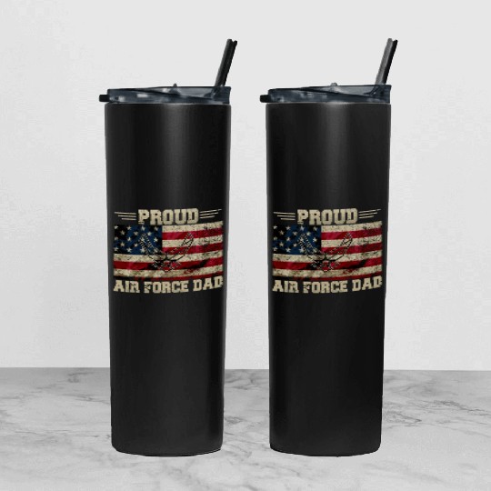 Proud Air Force Dad Veteran Us Flag Tumbler With Lid And Straw