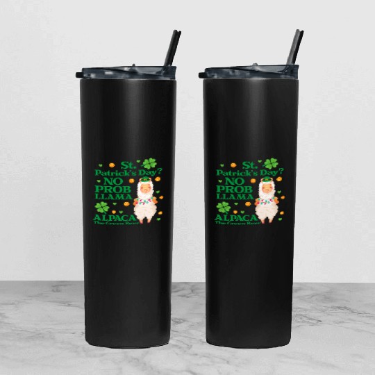 St. Patrick's Day? No Prob Llama Alpaca Green Beer Tumbler With Lid And Straw