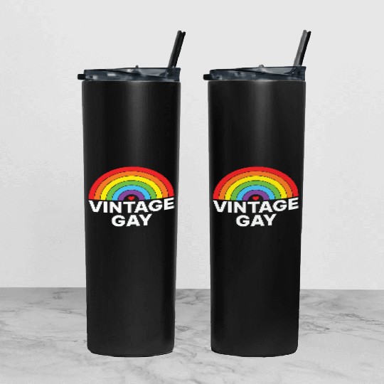 LBGT Flag Gay Pride Human Vintage Rainbow Tumbler With Lid And Straw