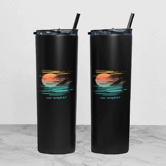 Artistic Los Angeles California Palm Tree Tumbler With Lid And Straw