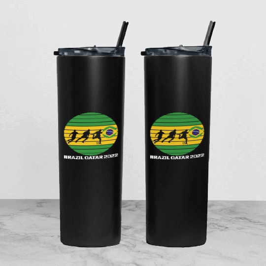 Brazil Soccer Tumbler With Lid And Straw,
