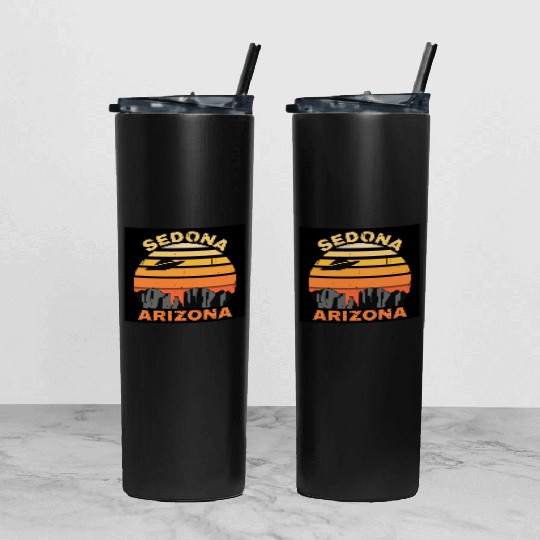 Sedona Arizonna Retro Sunset and UFO Tumbler With Lid And Straw