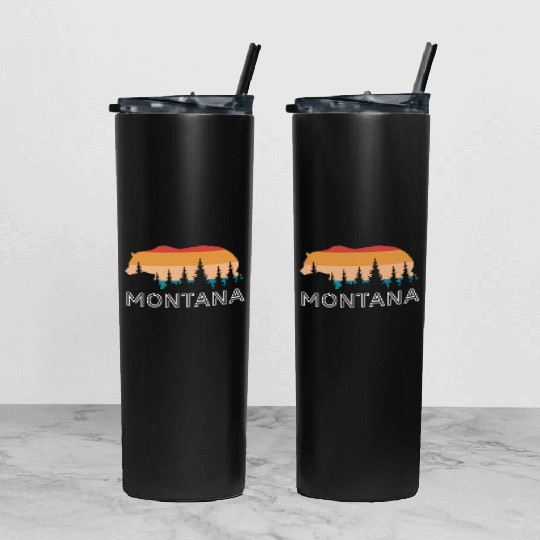 Montana Grizzly Bear Retro Tumbler With Lid And Straw