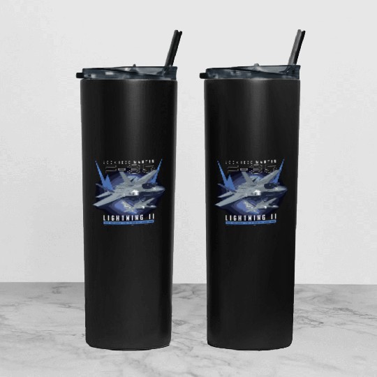 F-35 Lightning Ii 5Th Gen Stealth Fighter Tumbler With Lid And Straw