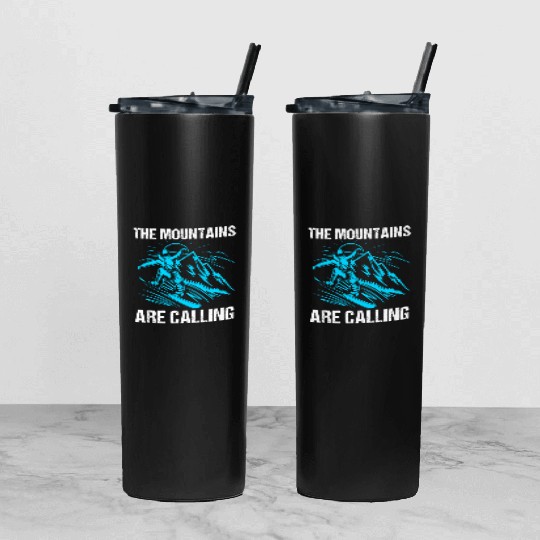 The Mountains Are Calling Funny Snowboarding Tumbler With Lid And Straw